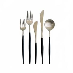 NEW BORROWED BLU luna flatware 5 piece set in black+silver